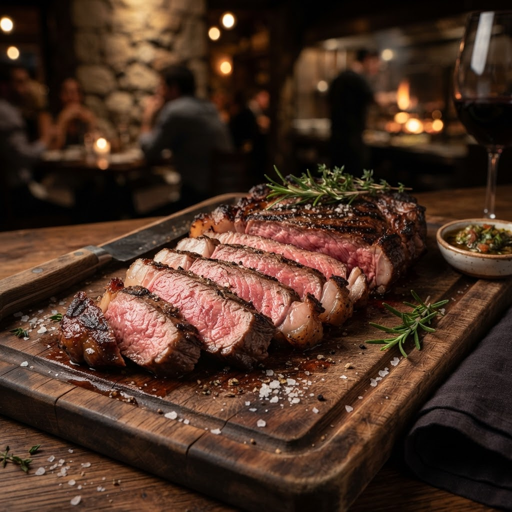 Bife argentino a la parrilla, punto jugoso